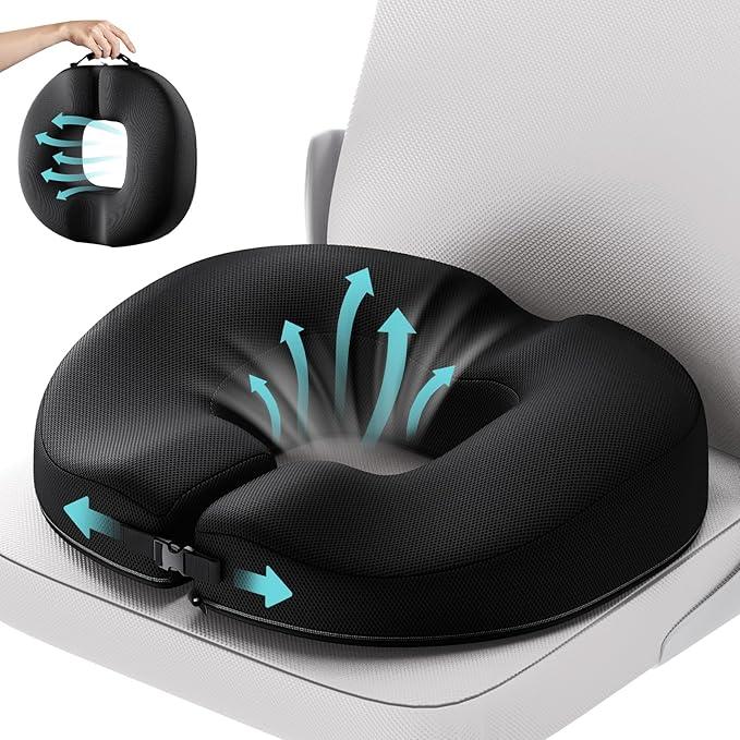 Benazcap Donut Pillow Seat Cushion for Hemorrhoids, Coccyx Cushion for Tailbone Pain Relief, Donut Pillow, Memory Foam Seat Cushion by Ergonomic for Sores, Sciatica(Good Support, Slightly Firm