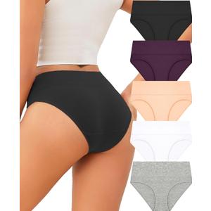 FINETOO Womens Underwear Cotton Cheeky Bikini Mid Rise Stretch Ladies Panties Soft Breathable Underwear Women Pack 5 (XL)