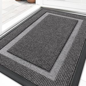 OLANLY Front Door Mat Indoor Outdoor Entrance, Waterproof All-Season, All-Weather Doormat, Sturdy Natural Rubber, Fade Resistant, Low Profile, Easy Clean Patio Porch Entryway Mat, 35x23, Dark Grey