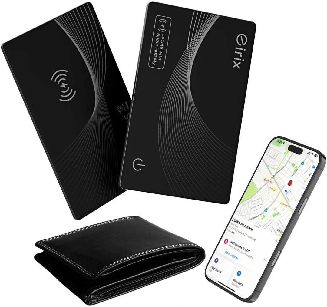 2026 [Apple MFi Certified] Wallet Tracker Card-(1.6mm), Rechargeable Card Finder, Works with Apple Find My (iOS Only), IP68 Waterproof Item Locator for Luggage Tags, Passports, Phone (Black, 1 Pack)