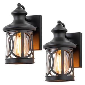 Laplusbelle 2-Pack Outdoor Wall Lights, Porch Lights, Waterproof Outdoor Wall Sconce, Exterior Light Fixture Matte Black with Clear Glass Shade for Garage Patio Front Door Balcony, 12in.