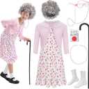 100 Days of School Kids 100 Day Old Lady Costume Girls Granny Dress up 100 Year Grandma, Size 8-10 Years