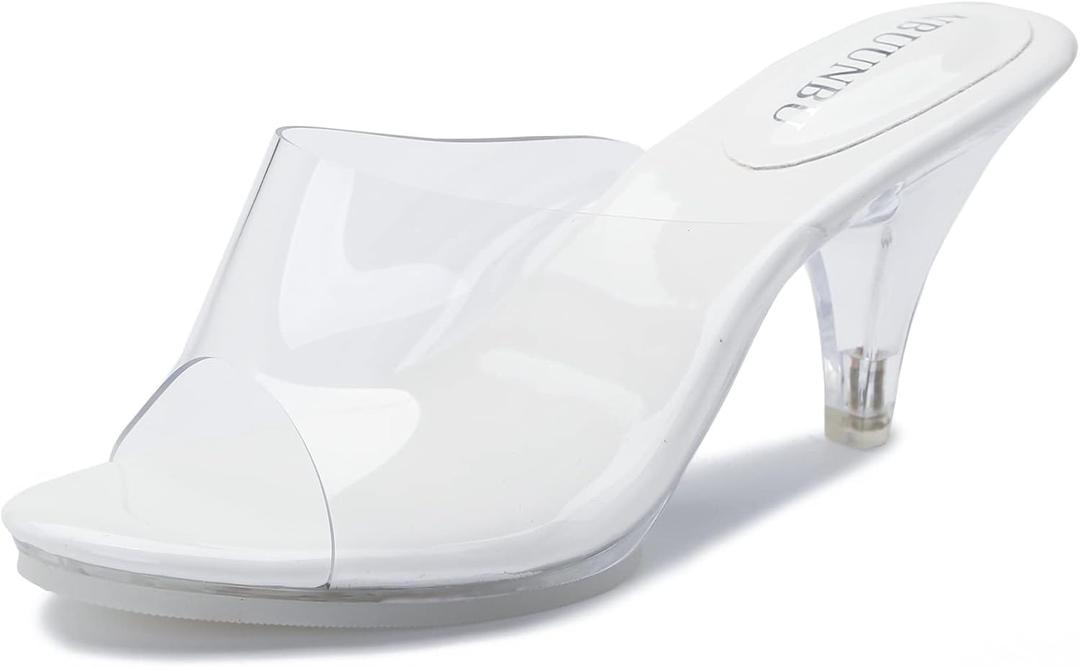 NBUUNBU Silver Clear Heels For Women Dress Shoes Transparent Strap Sexy Stilletos Heels Open Toe High Silver Heeled Sandals Pump Mules (11, White-2.95in)