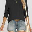 ANRABESS Womens Tops 3/4 Sleeve Crewneck Pleated Dressy Casual Shirts 2025 Summer Business Basic Tee Blouses Work Outfits Black XXL (Black, XXXL)