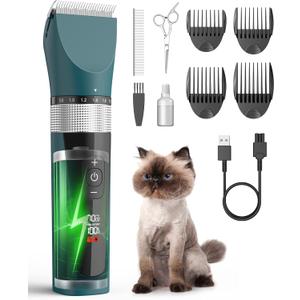 oneisall Cat Clippers for Matted Hair, 5-Speed Quiet Cat Grooming kit, Cordless Pet Shaver for Long Hair,Waterproof Pet Hair Trimmer, Pet Clippers for Cats(Green)