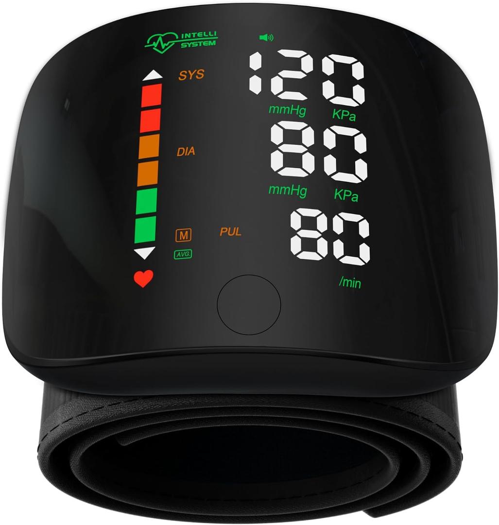 Wrist Blood Pressure Monitor Led Display, Touch Screen Wrist Blood Pressure Cuff 99x2 Reading Memory Wrist Bp Monitor with Carrying Case(Black)