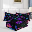 Axolotl Cat Comforter Set Twin, Kawaii Trippy Cat Moon Stars Bedding Set with 1 Comforter 2 Pillowcases for Kids Boys Girls Teens Adults Room Decor All Season, Colorful Neon Trippy Bed Set