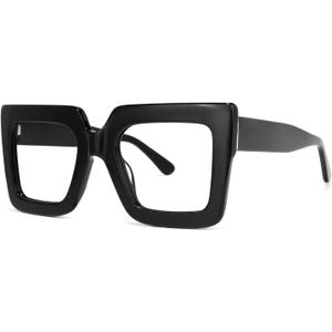 VOOGLAM Oversize Square Reading Glasses For Women Men Anti Blue Light UV Eyestrain Reader Computer TV Phone Glasses Charisse (Black)