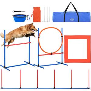 VEVOR Dog Agility Training Equipment, Dog Agility Course Backyard Set with Adjustable High Hurdles,Weave Poles,Jump Ring,Square Pause Box,Whistle,Foldable Bowl, Obstacle Course Kit with Storage Bag