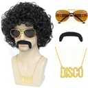 70s Disco Afro Curly Wig for Men - Short Fluffy Black Synthetic Wig for Halloween, 70s Party, Cosplay, Retro Costume (Black)