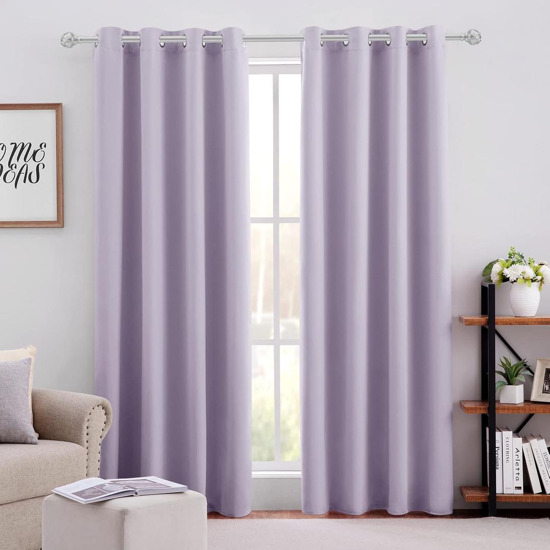 HOMEIDEAS Lilac Blackout Curtains for Bedroom 52 X 96 Inch Length 2 Panels Set Room Darkening Bedroom Curtains, Soundproof Thermal Grommet Window Curtains for Living Room for Christmas