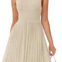 ZESICA Women's Summer Sleeveless Mini Dress 2026 Crewneck A Line Knit Pleated Swing Business Casual Work Party Short Dresses, XL