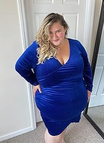 IN'VOLAND Womens Plus Size Long Sleeve Velvet Bodycon Dresses Ruched Wrap V Neck Cocktail Party Dress 16 Plus