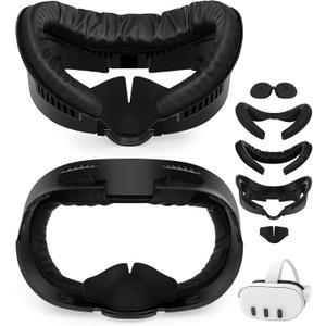 Facial Interface & Face Pad Cushion Compatible with Meta/Oculus Quest 3 Accessories, Replacement PU Leather Foam Cushion, Anti-Sweat, Anti-Leakage Silicone Face Cover, Not Fit Quest 3S