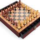 AMEROUS 17 inches Wooden Chess Set with High Polymer Weighted Chess Pieces / 2 Built-in Storage Drawers / 2 Extra Queens / 3.75'' King, Classic Board Game