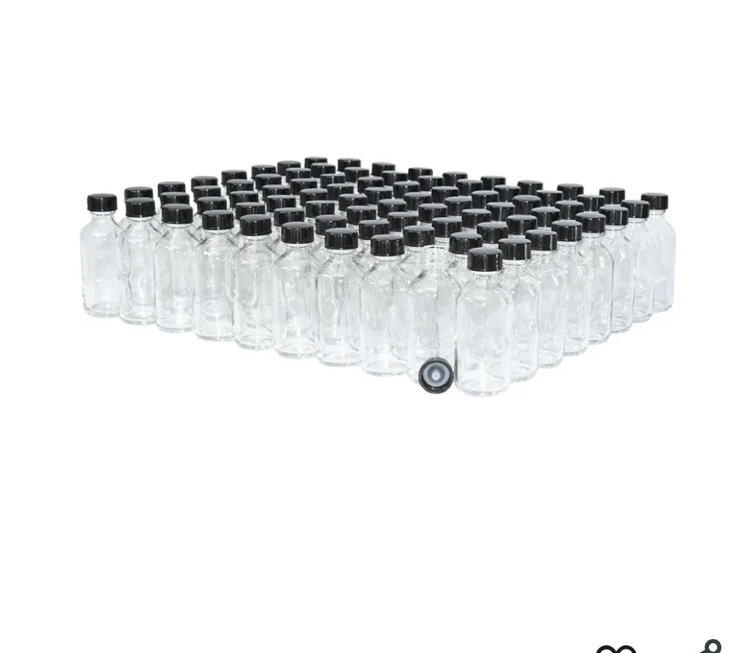GlassBottleOutlet (Pack of 80) 2 oz. Clear Boston Round with Black Poly Cone Cap
