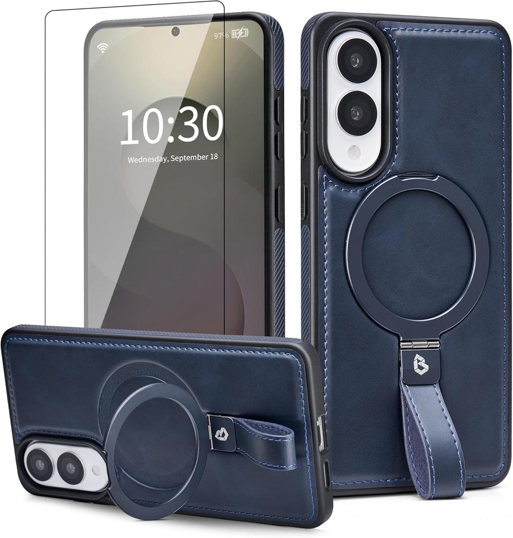 for Samsung Galaxy S25 Edge Case Leather with Stand, Anti-Slip Shockproof Loop, Compatible with MagSafe, Magnetic Protective Galaxy S25 Edge Leather Case (Navy, S25 Edge-6.7inch)