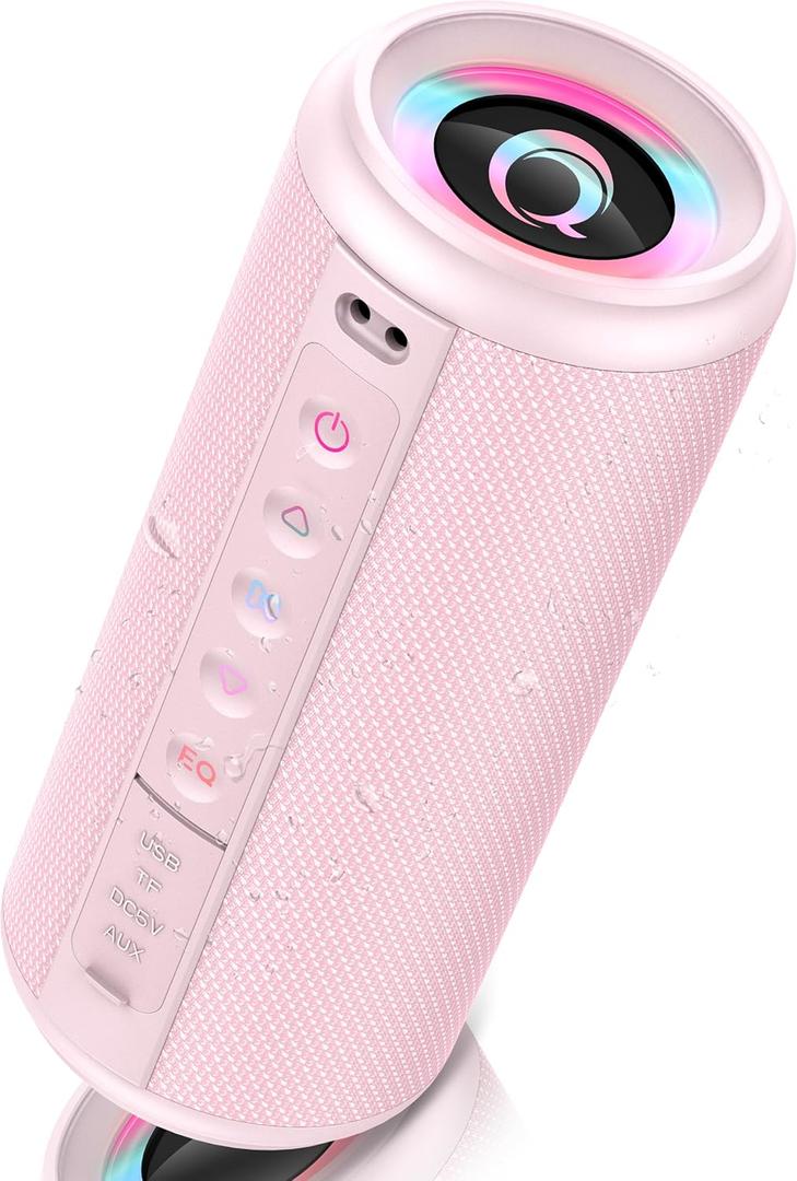 Portable Bluetooth Speaker, 2026 Bluetooth 5.4 Wireless Speaker with 20W HD Loud Stereo Sound, 20H Playtime, LED Lights, IP7, TWS Pairing, Built-in Mic, for Outdoor, Home, Beach, Party, Gift, Pink