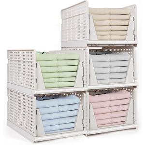 5XL Stackable Plastic Storage Basket,Closet Storage Bins for Clothes Sweater Organizer for Closet Folding Closet Organizers and Storage Closet Shelf Storage Container for Cupboard Bedroom, 17"L x 13"W x 9.6"H