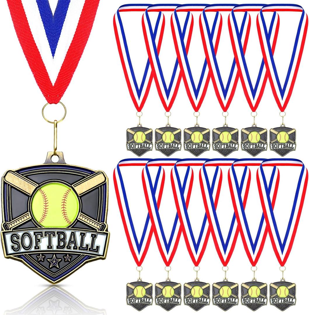 Trnayi 20 Pcs Softball Medals Bulk 2.4 Inch Metal Medal for Softball with Neck Ribbons Winner Award Prize Gift for Sports Tournaments Match Competitions Celebration and Party Favors