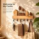 My Castle Wooden Key Holder Wall Mounted with 6 Hooks, Rustic Solid Wood Entryway Organizer, Cute House & Tree Design, Heavy Duty Wall Hooks for Keys, Bags, Hats