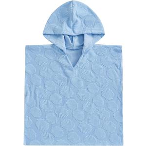 Geagodelia Hooded Swimming Poncho Towels for Kids Toddler Baby Boys Terry Towelling Scallop Pattern Soft Changing Robe Towel Beach Cover Up 2-4Y
