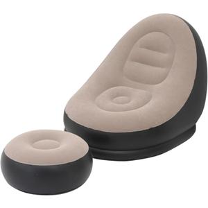 Inflatable Lounge Chair for Adults, Portable Folding Inflatable Blow Up Couch with Foot Stool, Lazy Flocking Recliner Chair Air Sofa for Indoor Outdoor Travel Camping (No Pump)(Coffee)