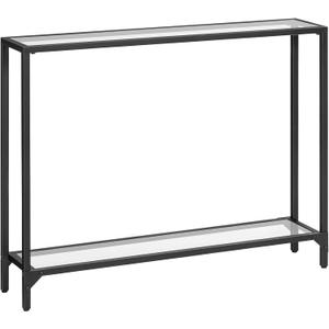 HOOBRO 39.4" Black Console Table, Tempered Glass Sofa Table, Narrow Couch Modern Entryway Table, Metal Frame, for Living Room, Hallway BK04XG01
