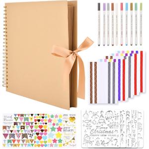 GOTIDEAL 12 x 12 Inch Scrapbook Album with 10 Metallic Markers,80 Pages Craft Paper Photo Album for Wedding and Anniversary, Family DIY Photo Album with Scrapbooking Stickers Corners(Yellow)