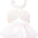 Nishine Baby Tulle Tutu Skirt Dress with Angel Wing Halo Outfit Sets Tutus Cosplay Photo Props (White)