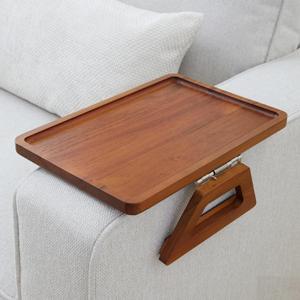 Shamrock Home Acacia Wood Trayble Couch Arm Table, Clip On Tray Sofa Table for Couches. Sofa Arm Tray, Armchair Table for TV Dinners, Remotes, Drinks and Snacks - 13.75 x 9.5inch, Brown (Regular 13.75 x 9.5", Acacia Wood Dark)