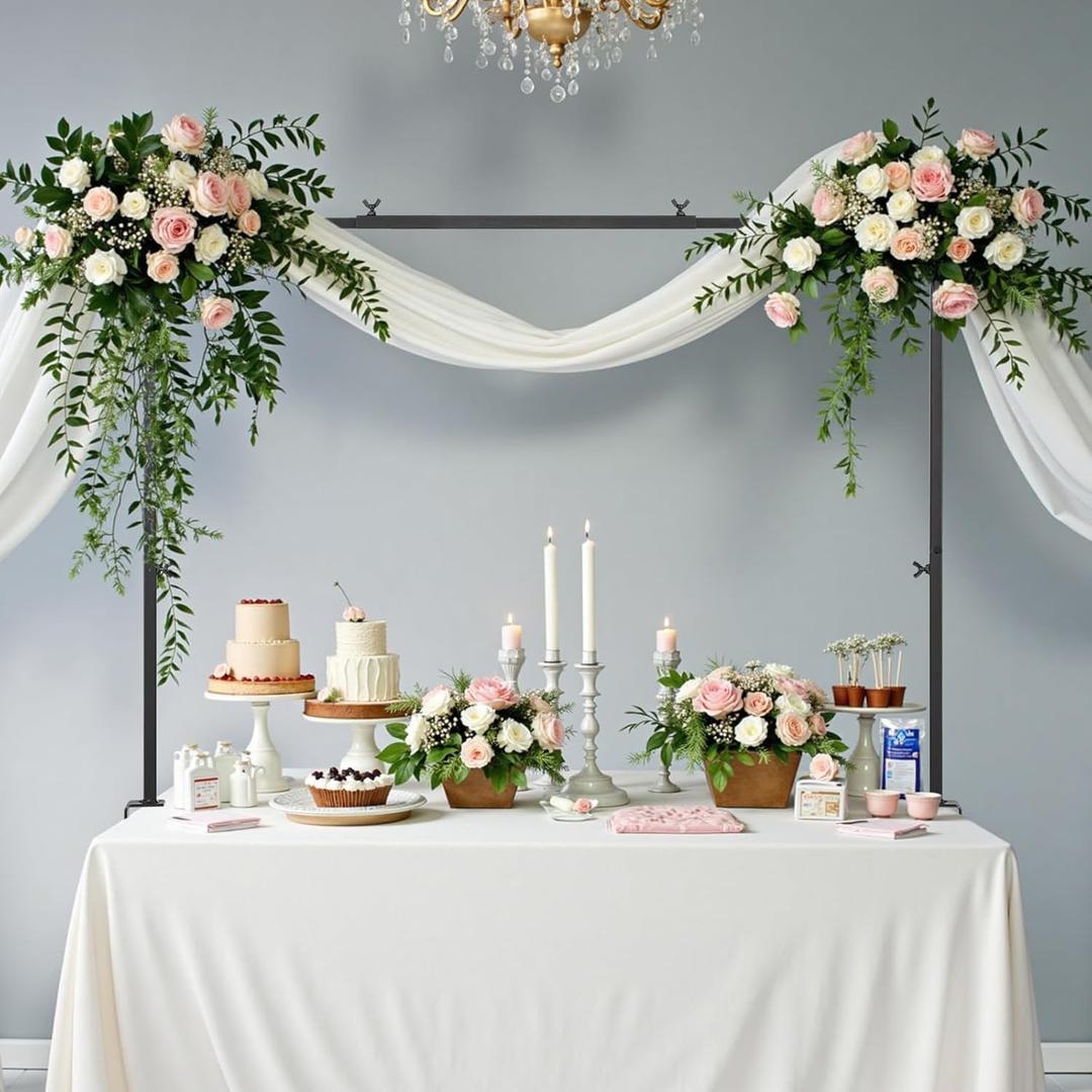 VEVOR Over The Table Rod Stand with Clamps, 13"-42" Tall & 28"-98" Length Adjustable, Metal Table Arch Stand, Tabletop Balloon Arch Frame for Wedding Birthday Party Christmas Decorations, Black