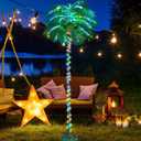 7FT 224LED Colorful Lighted Palm Tree with Coconuts Outdoor Artificial Fake Palm Tree with Remote for Outside Patio Pool Hawaiian Luau Jungle Party