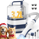 Dog Grooming Kit with Vacuum, All-in-One Pet Grooming Vacuum for Dogs and Cats, Low Noise Pet Hair Clipper & Shedding Brush, Dog Hair Remover, Cat Pet Groomer Set with Cleaning Brushes, White, Model: GDV03