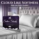 SLEEP SANCTUARY Satin Sheets King Size 4 Piece Luxury Silky Bed Set, Softer Than Silk, 15" Deep Pocket, Cooling & Wrinkle-Free, Moisture-Wicking & Breathable for Hair & Skin (White)