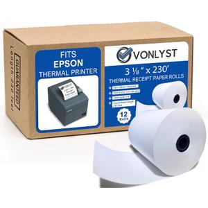 3 1/8 x 230 Thermal Paper Receipt Roll for Epson Printer (Pack 12 rolls)