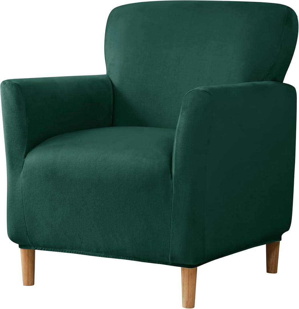 Stretch Chair Covers Banquet Armchair Slipcovers Luxury Velvet Armchair Sofa Covers Chair Slipcover Anti-Slip Furniture Protector for Living Room Friendly for Kids Pets (Dark Green)