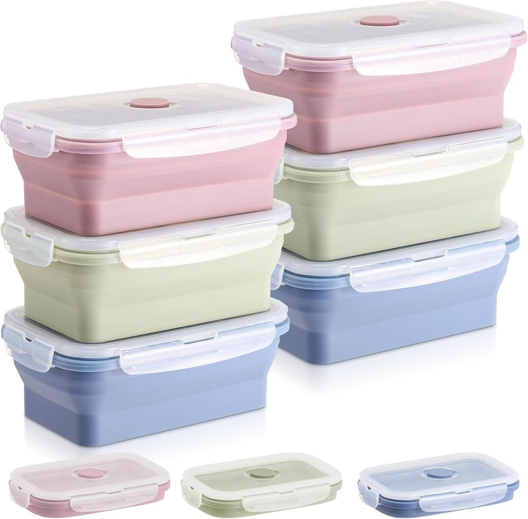 Mifoci 6 Pcs Silicone Containers for Food Collapsible Food Storage Containers with Airtight Lids Stacking Leftover Foods Storage Lunch Box for Freezer Microwave Dishwasher Safe(Morandi,27 oz)
