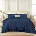Andency Navy Blue Queen Comforter Set (90x90Inch), 3 Pieces Lightweight Fluffy Ruffle Bedding Comforter Sets for Queen Bed, Farmhouse Shabby Chic Soft Polyester All Season Bed Set