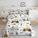 Feelyou Cartoon Car Kids Comforter Set Construction Bedding Set for Boys Toddler Decor Equipment Trucks Comforter Cartoon Car Excavator Tractor White Yellow Duvet Set 2Pcs Twin with 1 Pillow Case (Multi 09)