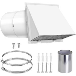 8 Inch Wall Vent Cover with Hood, Screen & Damper, Outdoor Wall Exhaust Vent Cover for Kitchen Range Hood & HVAC Duct, Galvanized Steel, White