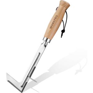 WORKPRO Crack Weeder, 12" Stainless Steel Crevice Weeding Tool with Beech Wood Handle, L-Shaped Side-Walk Weed Puller Spatula, for Garden Lawn Yard Patio Terrace Paving Moss, Small Gardening Tool