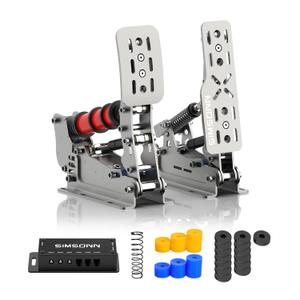 SIMSONN Plus X Sim Racing Pedals PC Racing Simulator Load Cell HE Hydraulic Pedal Support Haptic Reactor-Silver (2 Pedals Set P2-H2)