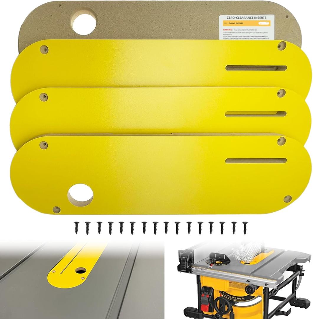Zero Clearance Inserts Compatible with DeWalt DWE7485 with Riving Knife Slot, Precise Cuts with No Tear-out and Helps Improve Dust Flow, Includes Off-set Screws, Easy Height Adjustment, 4-pack