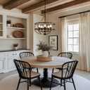 20" Farmhouse Chandelier for Dining Room, 5-Light Rustic Brown Faux Wood Pendant Light Fixtures, Black Frame Foyer Chandelier for Entryway Kitchen Island Bedroom Living Room