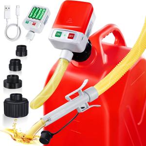 Fuel Transfer Pump with Auto-Stop,3.4GPM, USB & AA Battery Powered,30s Alert Beep,51"Hose Portable Fuel Pump with 4 Tank Adapter,Portable Liquid Pump with Nozzle for Gasoline,Diesel,Oil