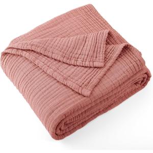 Carriediosa 100% Cotton Muslin Throw Blanket 66" X 90" Twin XL Size4-Layers Summer Gauze Throws for Bed CouchSoft Lightweight Breathable Linen Blankets Bedspread for Adults All SeasonMauve