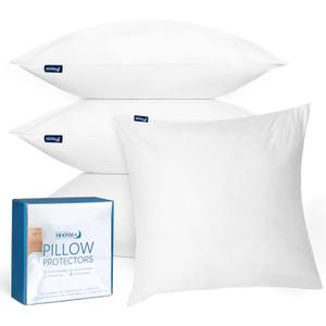 22x22 Pillow Cover Waterproof Pillow Protector Set of 4 for Square Throw Pillow 22x22 Inch, White Zippered Pillow Protector, Feather Proof Pillow Case Protector