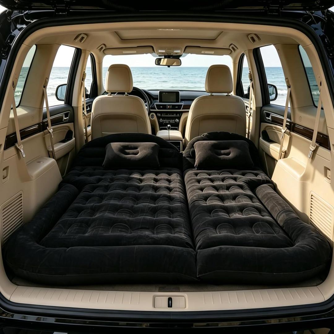 Onirii SUV Air Mattress Bed,Thickened Flocking Flocking Travel Camping Bed with 2 Pillows & Air Pump,Portable Inflatable Car Sleeping Mattress for SUV Trunk and Rear Seat