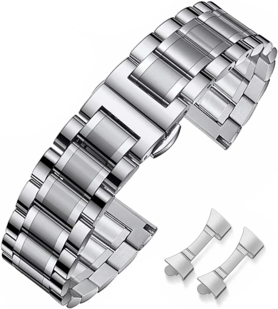 Metal Watch Band Stainless Steel  22mm  Watch Strap Bracele Replacement Bands (Silver)